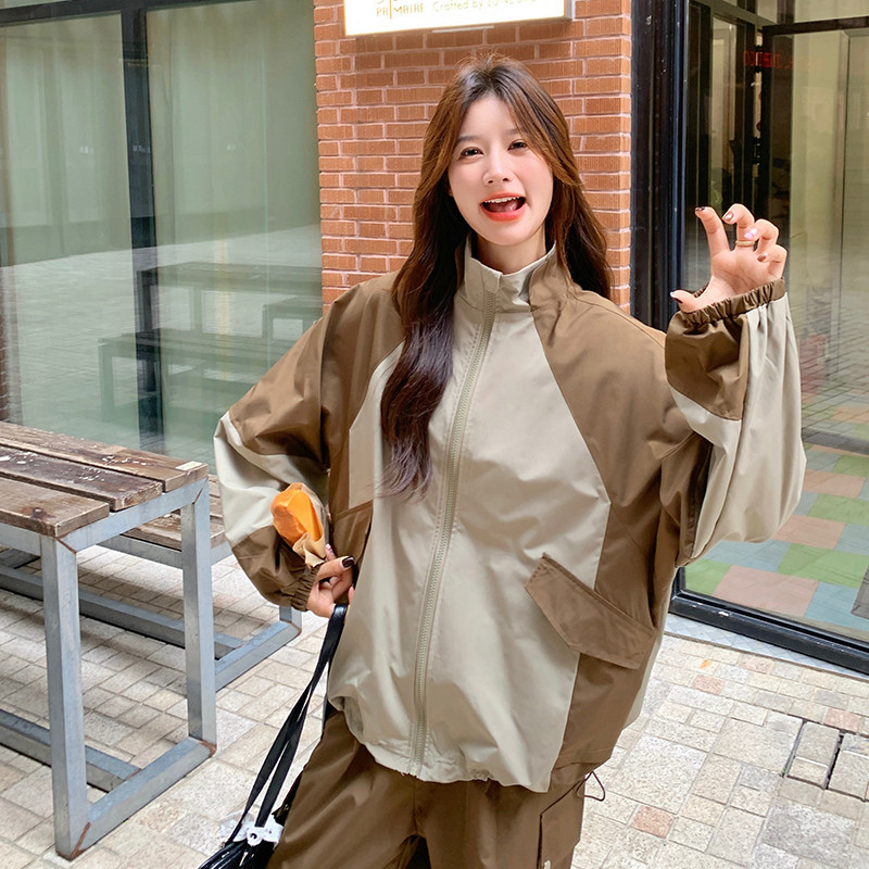 撞色拼接工装外套阔腿裤套装女2025春秋季新款韩版休闲显瘦两件套,女装套装/套裙,2C277