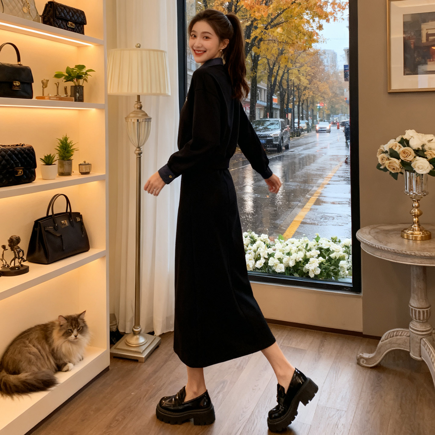 休闲时尚运动套装女秋季新款高级感欧货拼接卫衣半身裙两件套潮流,女装套装/套裙,2C310