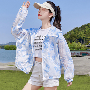 夏季新款防晒服短款印花连帽薄款RF2C290-5826#-P85-K138图片