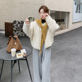 针织披肩米白色丝绒羽绒棉服女秋冬2025新款小香风棉袄高级感棉衣，女装棉衣/棉服，2C159