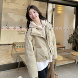 冬季韩系撞色连帽假两件小个子面包服羽绒服皮外套女6117P255K378，女装羽绒服，2C166
