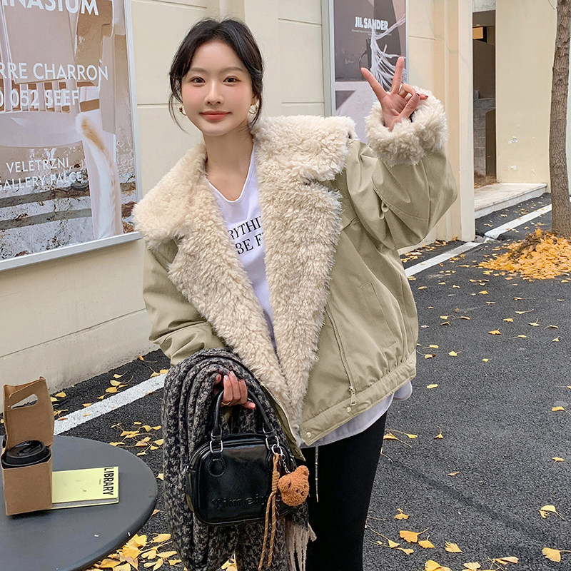 现货羊卷毛拼接派克服外套加厚羽绒服内胆5836-P235-K348,女装羽绒服,2C159