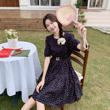 法式圆领碎花连衣裙女2024夏季新款小个子收腰显瘦气质减龄小众裙，女装连衣裙，2C107