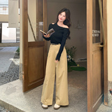 慵懒风一字领露肩t恤套装女2025春秋独特超好看高腰阔腿裤两件套，女装套装/套裙，2D078