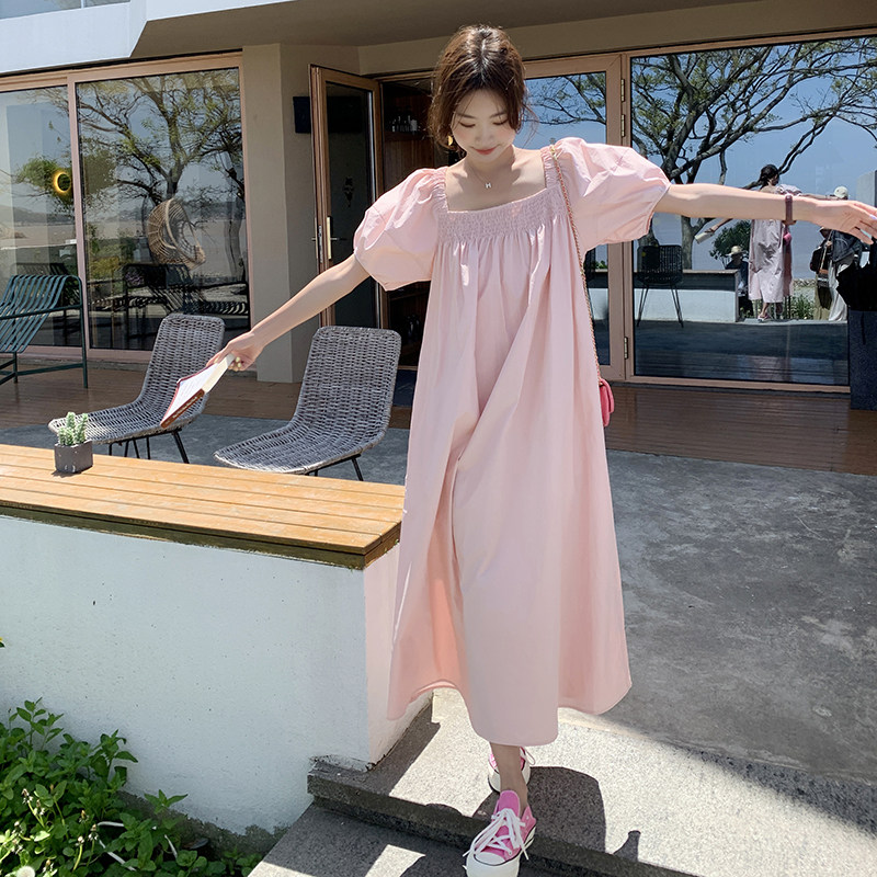 粉色收腰显瘦高端精致连衣裙女2023夏新款法式温柔风初恋气质长裙,女装连衣裙,2C166