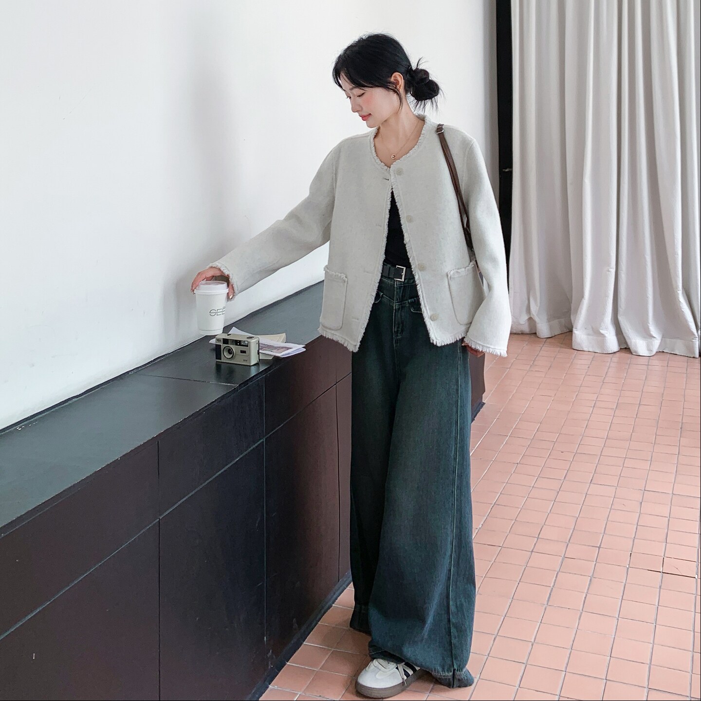 小香风双面羊绒大衣女短款2025秋冬新款韩版宽松显瘦羊毛呢外套,女装毛呢外套,2D008