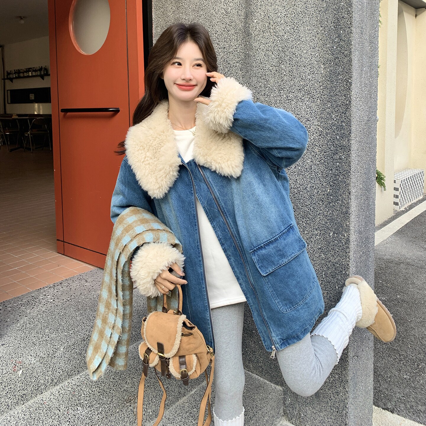 牛仔风毛毛领羽绒服女2026冬季加厚保暖白鸭绒外套小个子休闲宽松,女装羽绒服,2C166