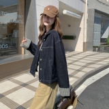 牛仔外套格子撞色翻袖2C016-501-P155-K228，女装短外套，2C016