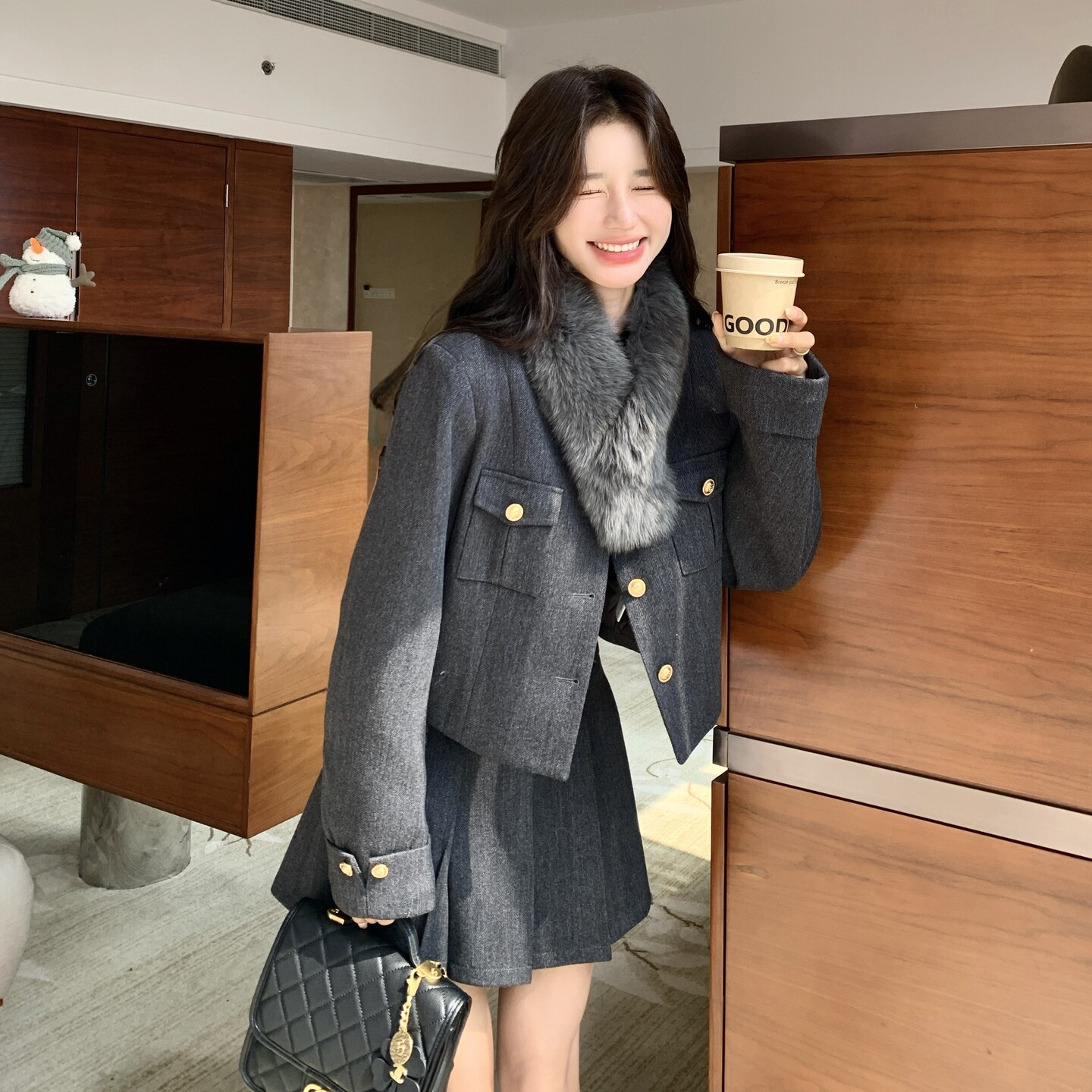 法式轻奢套装女冬季气质减龄小香风羽绒内胆加厚外套百褶裙两件套,女装套装/套裙,2C166