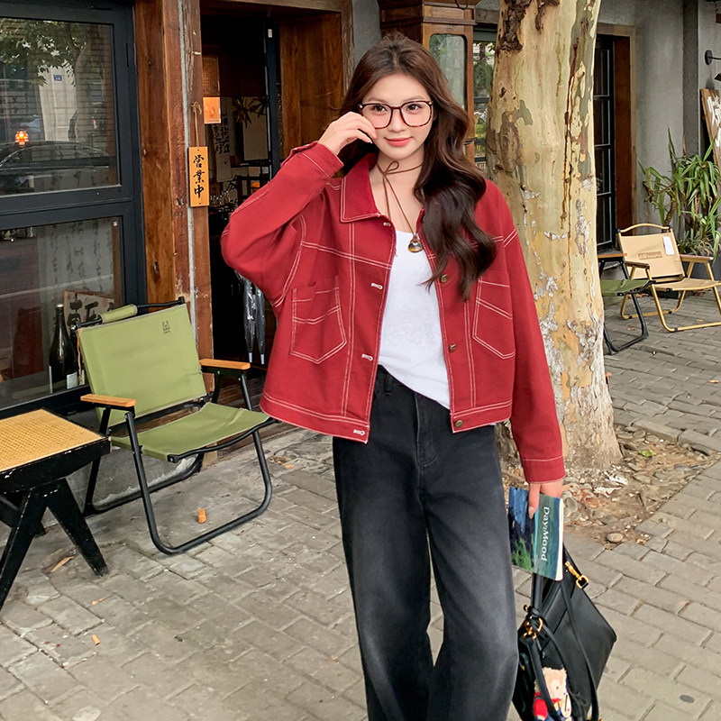 设计感港风复古牛仔短外套女2025春秋季新款韩版宽松工装夹克上衣,女装短外套,2C332