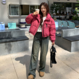 玫粉色爆款短款羽绒服外套女冬季2025新款白鸭绒小个子保暖面包服，女装羽绒服，2C122