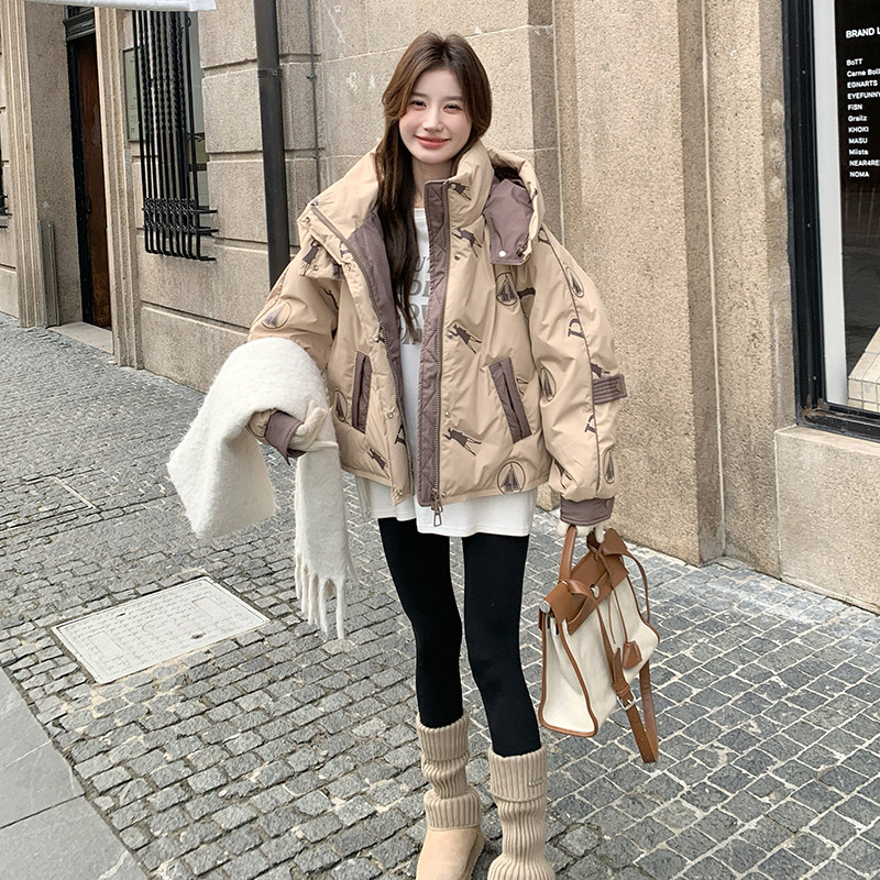 ：2025年冬装新款设计感撞色印花羽绒服2C135-6857P295K428,女装羽绒服,2C135