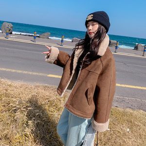 现货新款！羊羔毛麂皮绒皮毛一体加厚翻领休闲外套2362P175K248图片