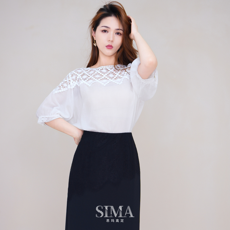 White Lace Patchwork Shirt for Women, Unique Design, Slimming Top with a High-End Feel 6820 White Lace Patchwork Shirt for Women, Unique Design, Slimming Top with a High-End Feel 6820