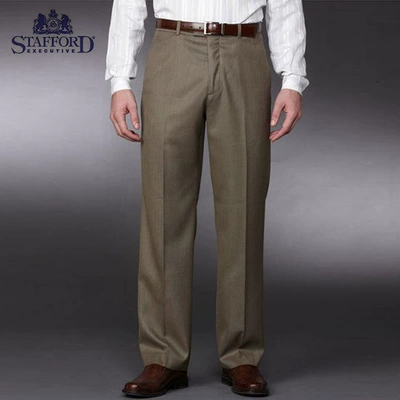 * Chu đáo * Kéo dài eo nâu chống nhăn đôi chân xếp li Mỹ STAFFORD phù hợp với quần tây nam chính thức - Suit phù hợp