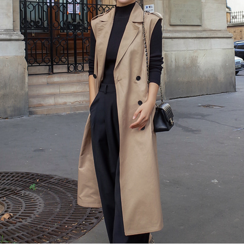 Sleeveless Trench Coat Vest for Women 2021 New Autumn Mid-Length Bf Loose Professional Outerwear Vest Jacket