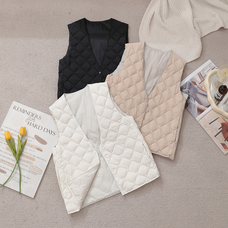 Samsung 90 White Goose Down! Lightweight down Jacket for Women, V-Neck Quilted down Vest, Women's Commuter Warm Vest