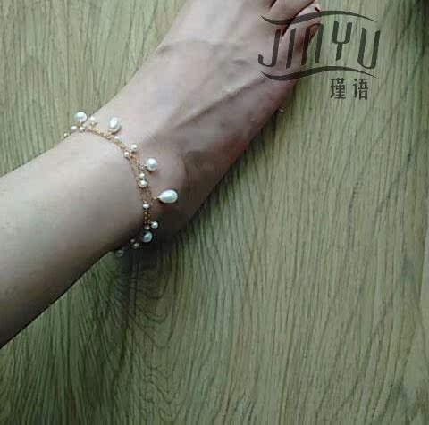 Nhiệt độ nhập khẩu 14K vàng ba lớp ngọc trai nước ngọt tự nhiên vòng tay ngọc trai CHANGMEE không phai - Vòng chân vòng đeo chân nữ