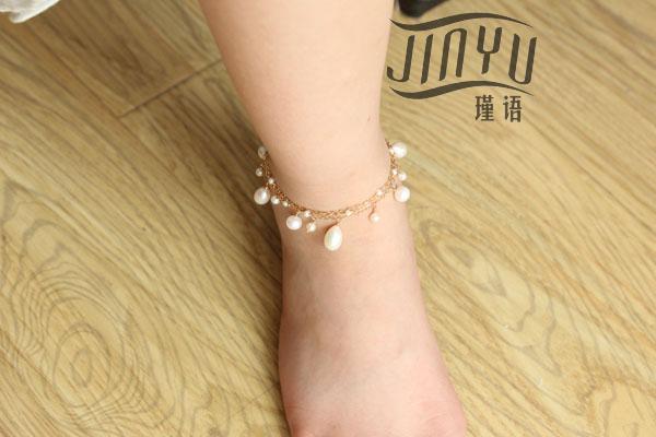 Nhiệt độ nhập khẩu 14K vàng ba lớp ngọc trai nước ngọt tự nhiên vòng tay ngọc trai CHANGMEE không phai - Vòng chân vòng đeo chân nữ