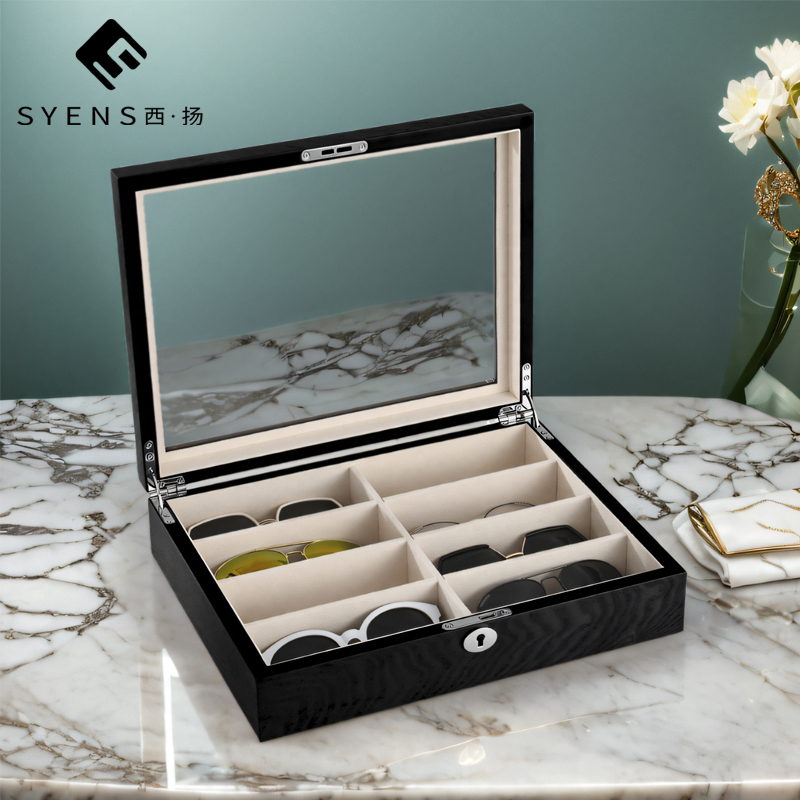 Wooden High-End Sunglasses Case, Sunglasses Storage Box, Large-Capacity Men's and Women's High-End Glasses Display and Organizing Box