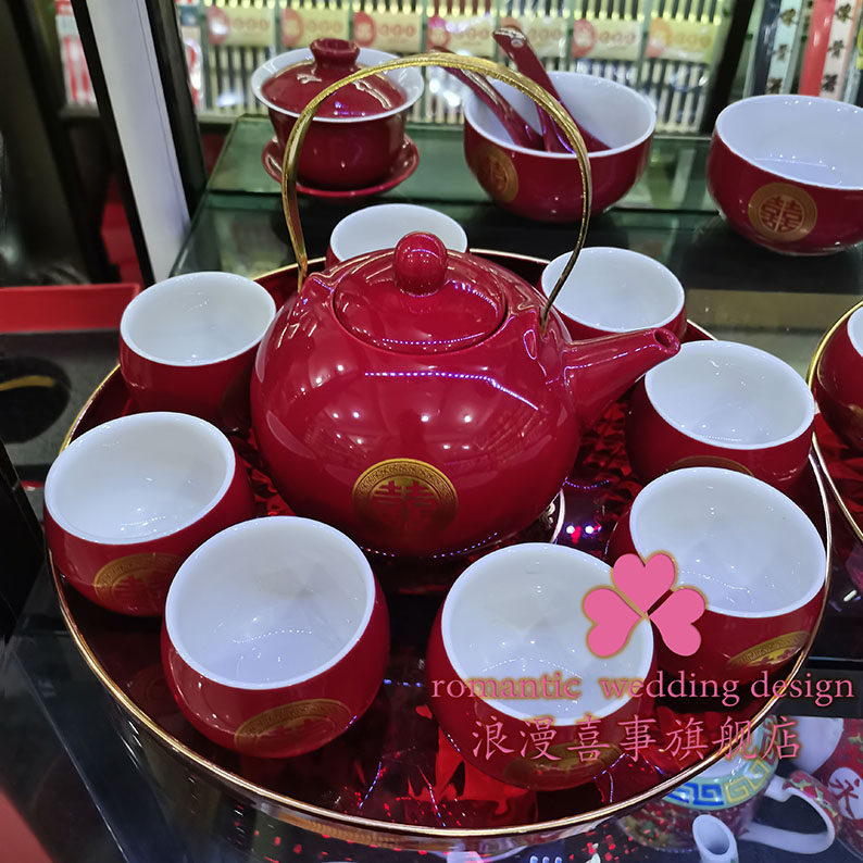 Daxi wedding tea set ceramic red tea bowl wedding gift
