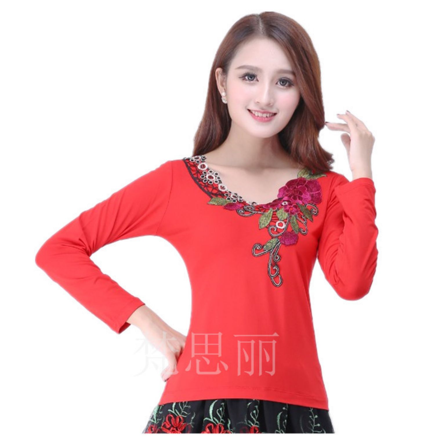 Trang phục múa xuân hè 2019 kích thước lớn thêu áo dài tay trung niên quần áo khiêu vũ nữ - Khiêu vũ / Thể dục nhịp điệu / Thể dục dụng cụ giày múa cho bé
