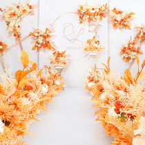 Orange Wedding Celebration Floral Wedding Terrace With Orange Red Road Citation Dot Flower Wedding Arch Flower Bouquet Floral Figurines