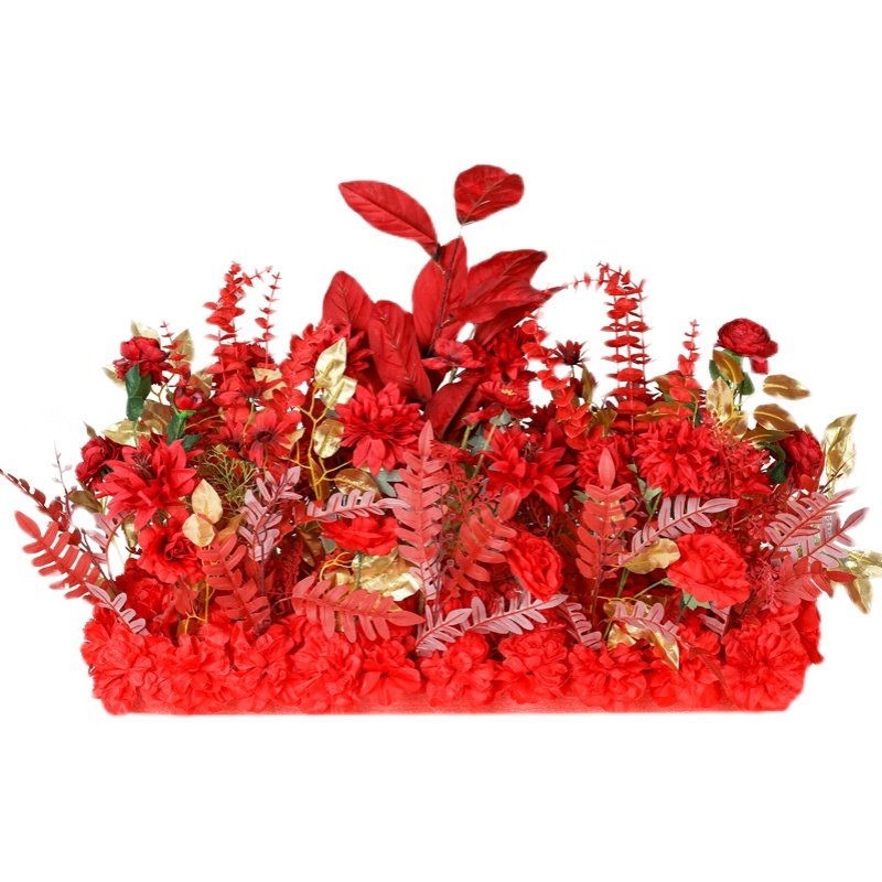 Red wedding simulation flower row flower decoration road lead fake