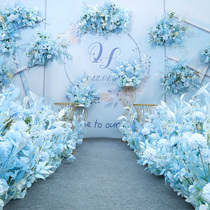 Wedding Celebration Blue Trekked simulation Flower Road Flower Platoon Flower Wedding Hall Placement of Fake Flowers Greeting Guest Background Flower Silk Flowers