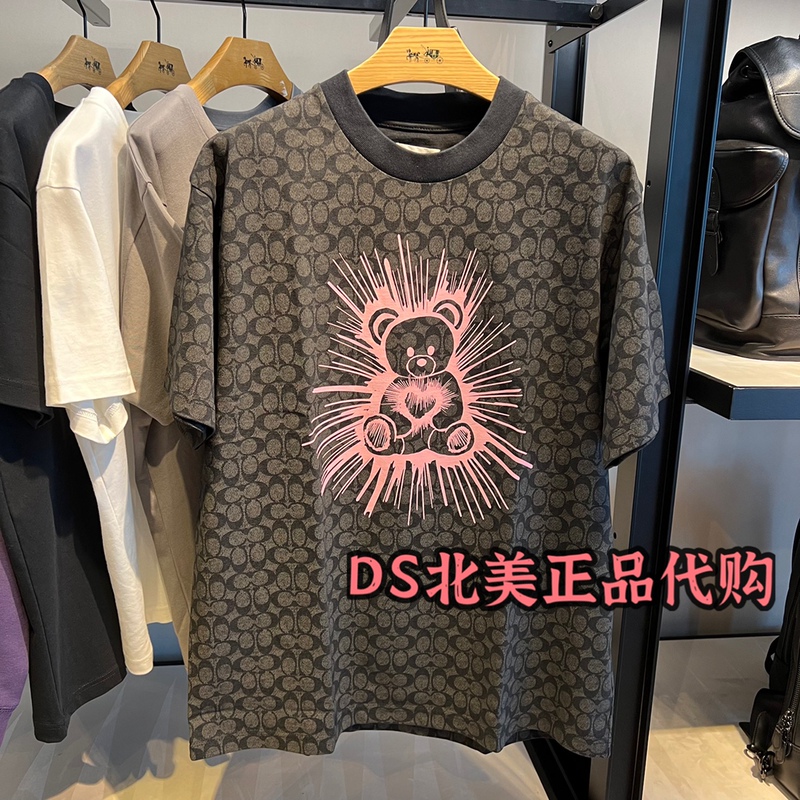 Directly Shipped from Canada, Coach Pink Dinosaur Carriage Embroidered Crew Neck Short-Sleeve T-Shirt for Women and Men