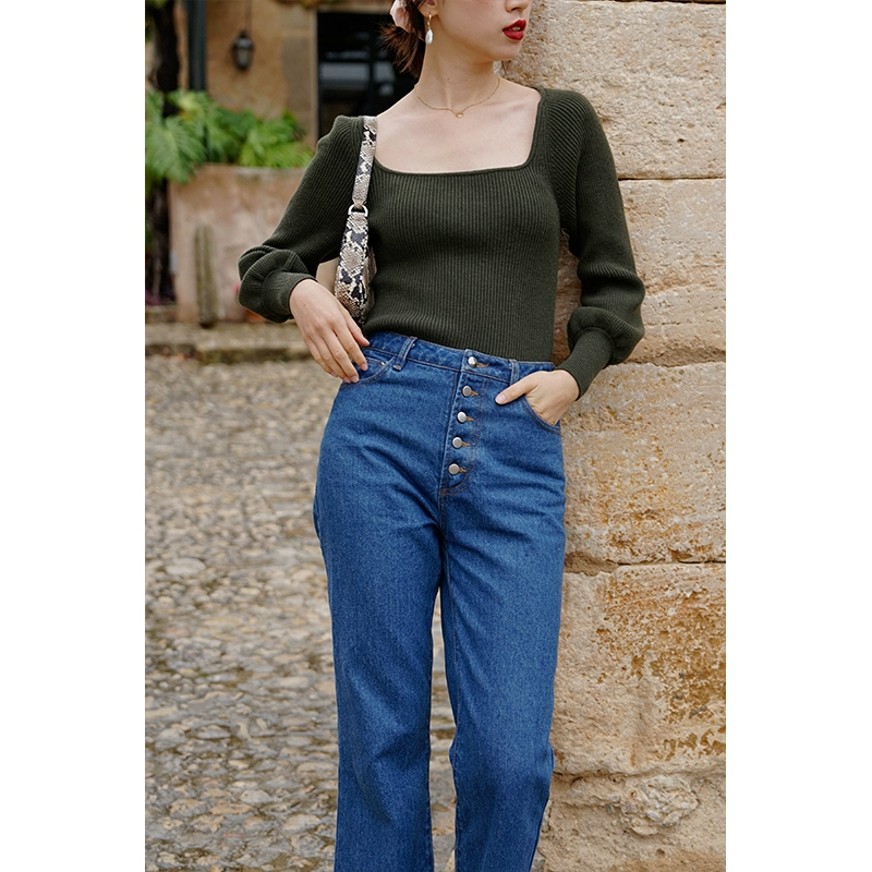 MICHELLY.MO Áo sơ mi retro kiểu Pháp nữ cổ áo mỏng mảnh dệt kim chạm đáy áo len len mùa thu đông - Đan Cardigan