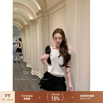 Thepeachofficial flower bud message hollow crochet layered cake skirt a-line skirt for women