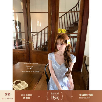 Thepeachofficial perris lovers french lace v-neck waist dress tea break dress ສໍາລັບແມ່ຍິງ