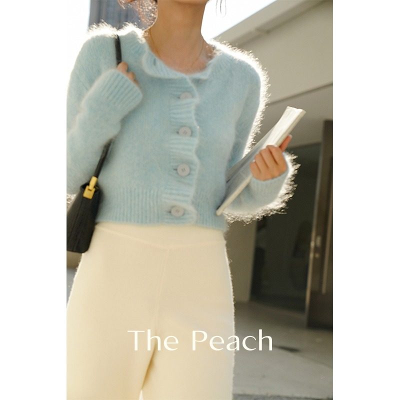 MICHELLYMO mohair sweater coat women profile soft waxy milk blue gentle wind knitted cardigan winter