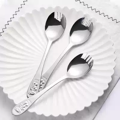 Korean imported children's spoon teddy bear stainless steel fork spoon spoon Fork noodle spoon two-purpose spoon