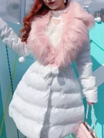 Quần áo cotton trắng sáng bóng mùa đông nữ mới bling sequin lấp lánh lông cổ áo thắt lưng giảm béo fluffy hem - Bông áo phao nữ dáng lỡ