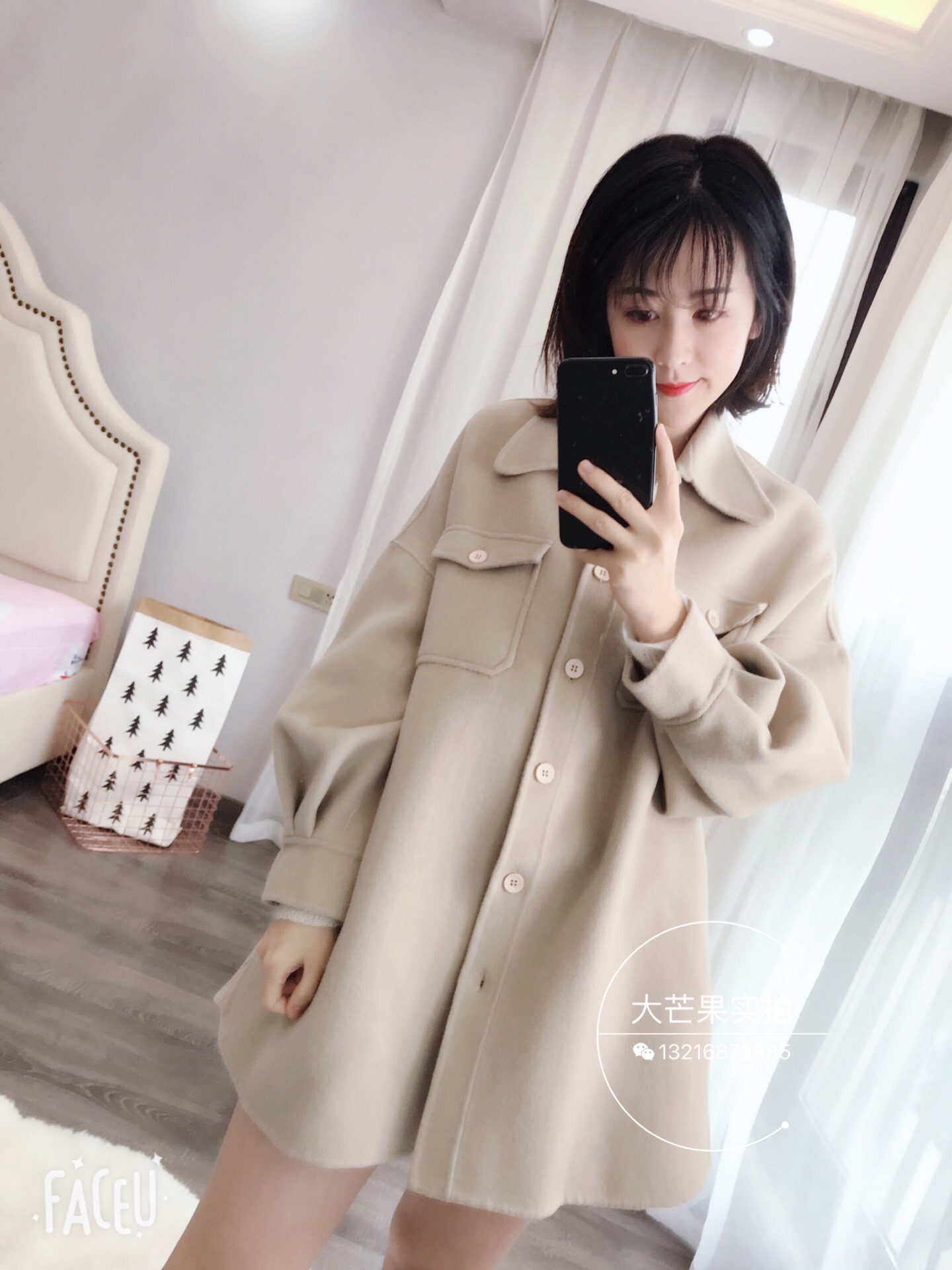 18 mùa thu và mùa đông hướng dẫn giải phóng mặt bằng mùa hè hai mặt nút túi cashmere ve áo tay áo lớn áo khoác len áo khoác nhung tăm nữ