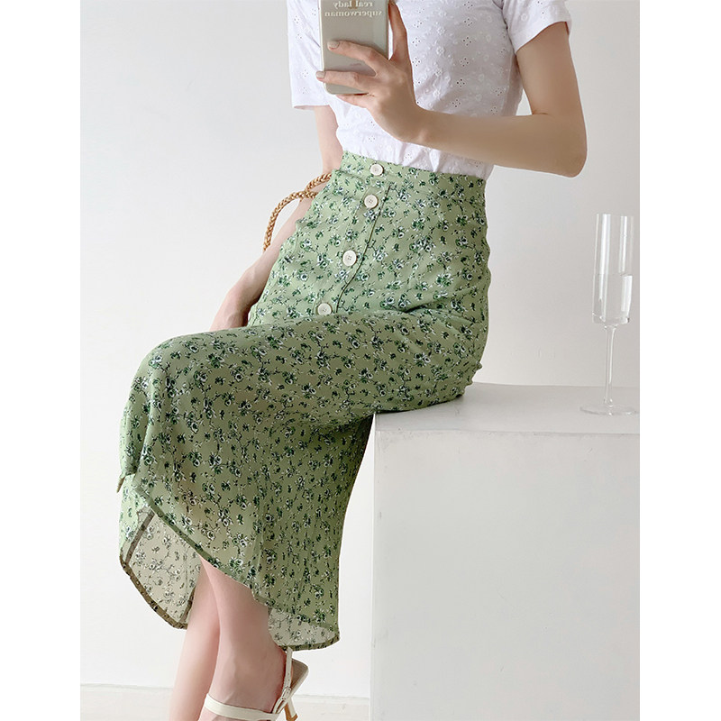 HICECI French - style skirt Retro Half - dress Retro Half - dress female spring and summer high waist dress green