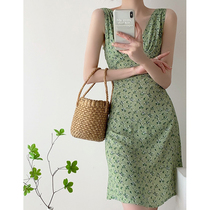 HICECI SILL SILLE Rouje Sweet French sleeveless retro dress female spring and summer V lead temperament
