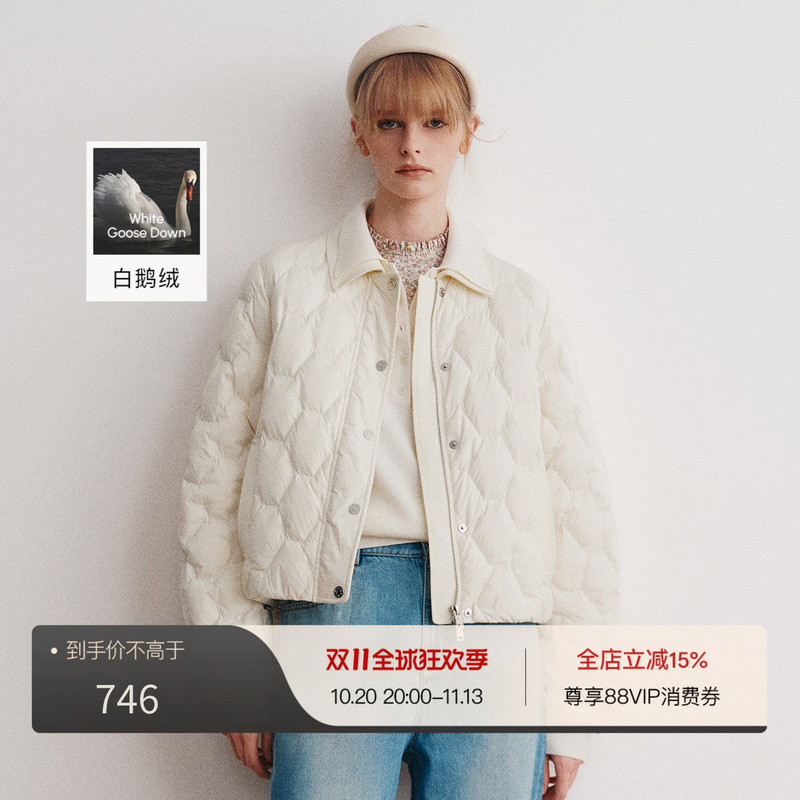 Little Bug＜Bang Bang down Jacket＞Quiet Luxury Commuting Style Quilted Diamond Pattern 90 White Goose down Shirt Collar down Jacket