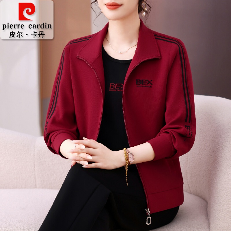 Pierre Cardin Mother's Sportswear Set New Women's Spring and Autumn Stand-Up Collar Running Casual Wear Sweatshirt Three-Piece Set