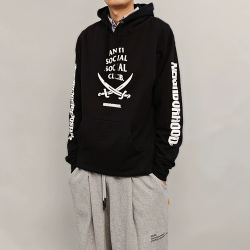 Пятно газировки NEIGHBORHOOD ASSC CE-HOODED Свободная толстовка с капюшоном с двойным ножом и принтом