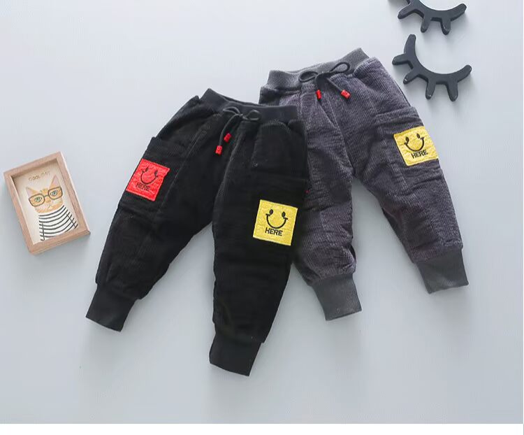 Quần nhung kẻ bé cộng với nhung mùa đông 1-3 tuổi 2 bé trai dày ấm áp eo cao quần rộng cho bé mặc đồ bé gái