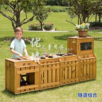 Anti-corrosion Wood outdoor solid wood refrigerator solid wood washing table stove barbecue table early education children simulation Kitchen Cabinet