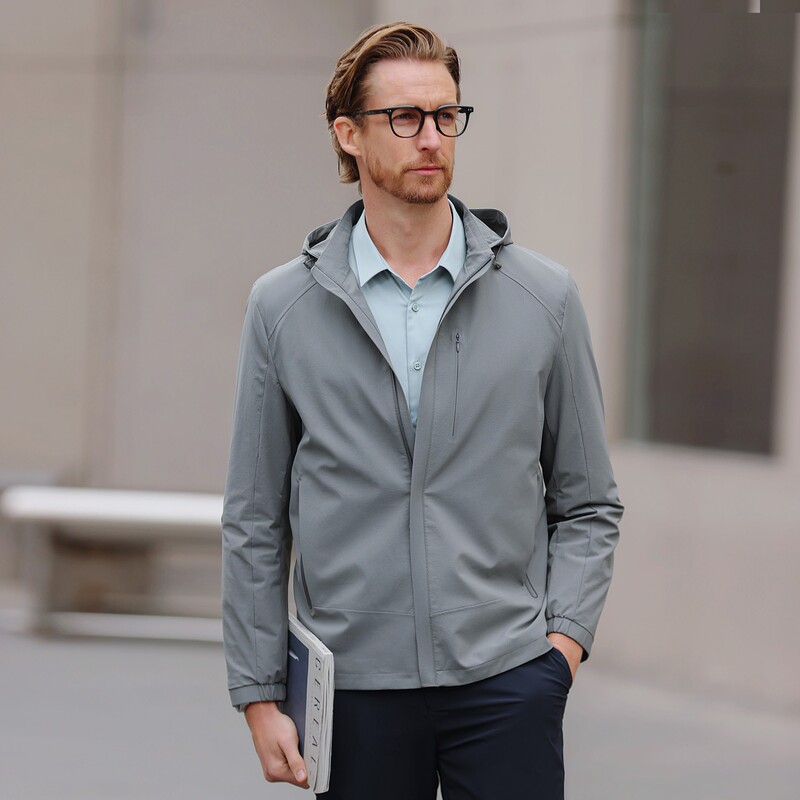 Trustworthyj2026 Spring and Autumn Men's Business Jacket Dad's Casual Jacket with Detachable Hood Executive Coat
