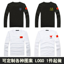 Custom embroidered logo cotton military fans Special Forces wolf head flag autumn and winter round neck V collar long sleeve T-shirt military green men