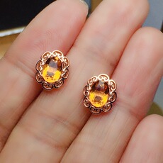 Серьги 轻奢潮财运水晶超美黄宝5*7mm巴西天然黄水晶耳钉s925纯银防过敏