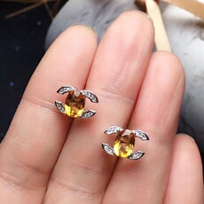 Серьги 1ct巴西天然黄水晶耳钉颜色超美黄色宝石耳饰s925纯银时尚新潮款