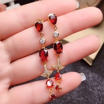 S925 silver inlaid natural garnet earrings earrings fashion exquisite personality women super beautiful hipster C
