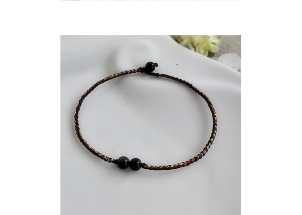 Sợi vàng nhiều màu của Obsidian được làm thủ công vòng chân thanh mảnh Joker boutique tươi và thanh lịch Tăng năng lượng tích cực lắc chân bạch kim